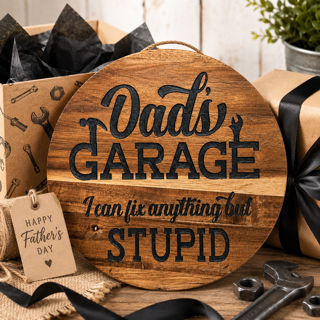 Dad's Garage Acacia Wood Sign with Epoxy Inlay