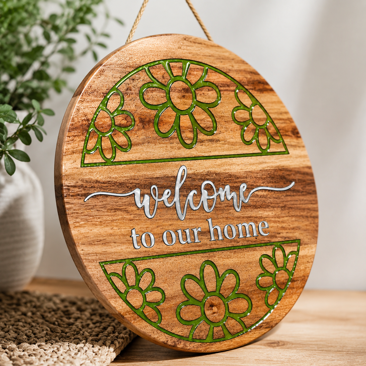 Welcome to Our Home Acacia Wood Sign with Epoxy Inlay