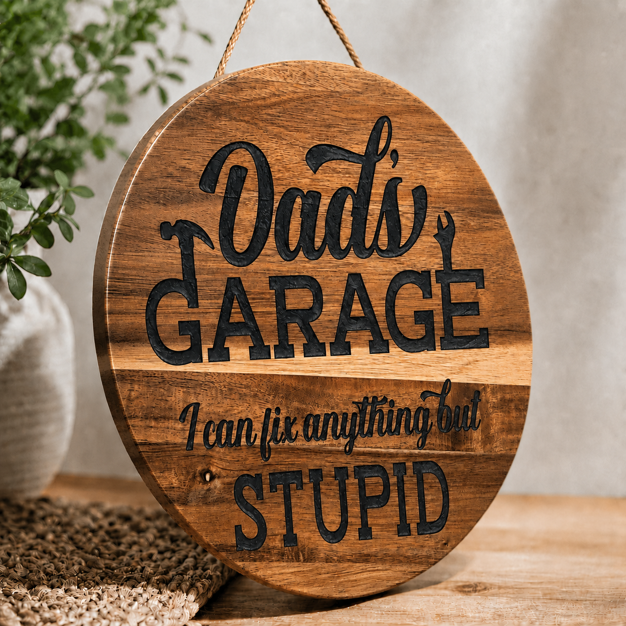 Dad's Garage Acacia Wood Sign with Epoxy Inlay