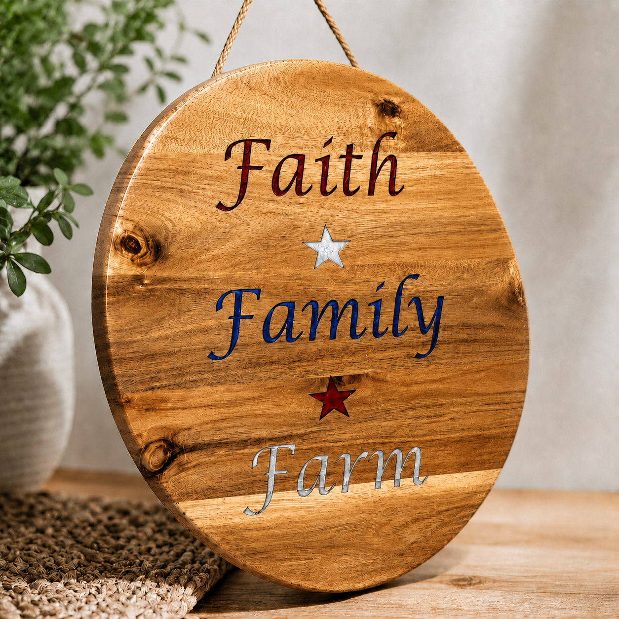 Faith Family Farm Acacia Wood Sign with Epoxy Inlay