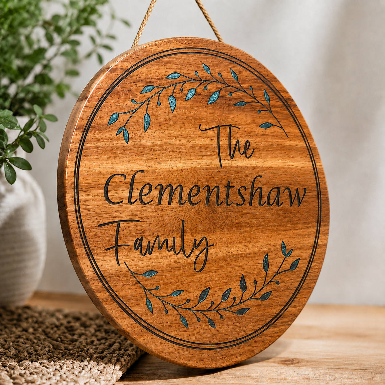 Personalized Family Name Acacia Wood Sign with Epoxy Inlay