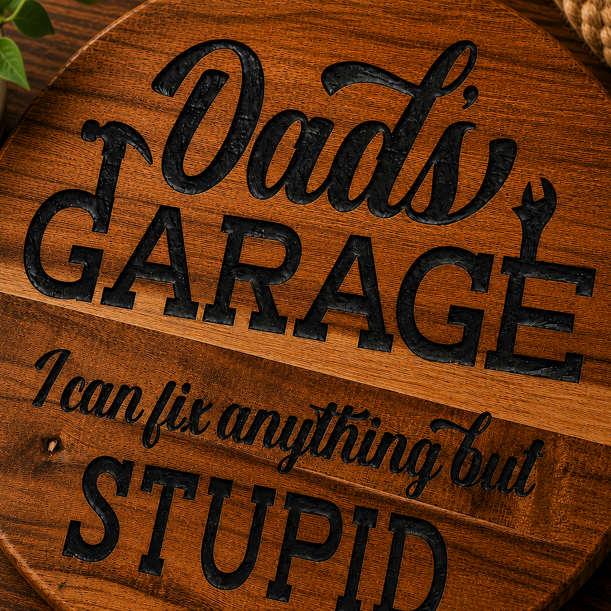 Dad's Garage Acacia Wood Sign with Epoxy Inlay