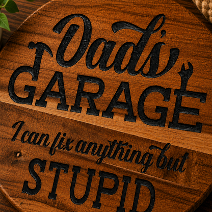 Dad's Garage Acacia Wood Sign with Epoxy Inlay