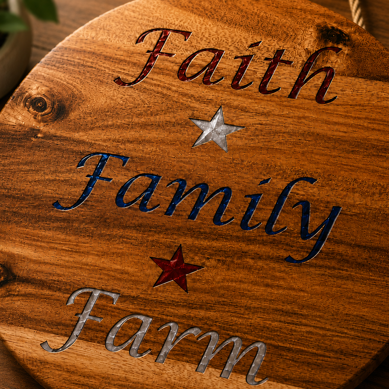 Faith Family Farm Acacia Wood Sign with Epoxy Inlay