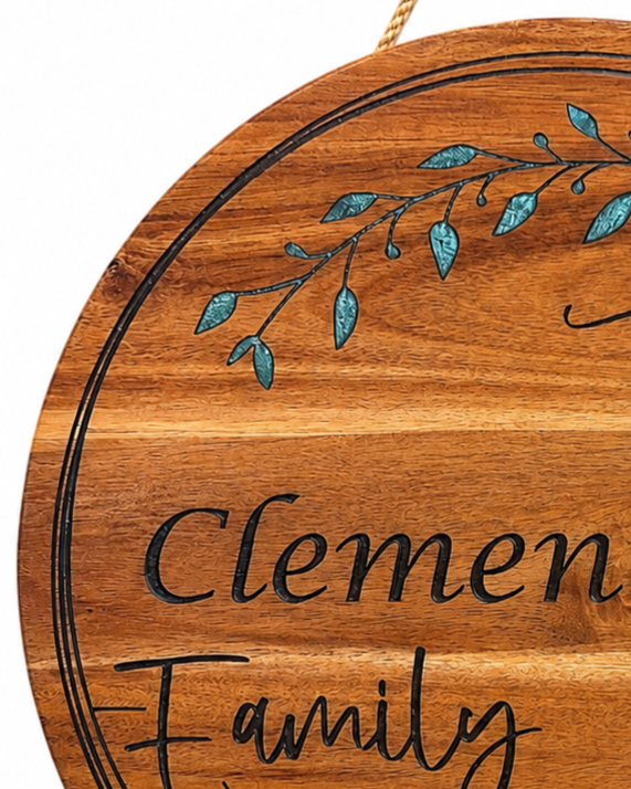 Personalized Family Name Acacia Wood Sign with Epoxy Inlay