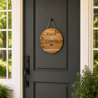 Faith Family Farm Acacia Wood Sign with Epoxy Inlay