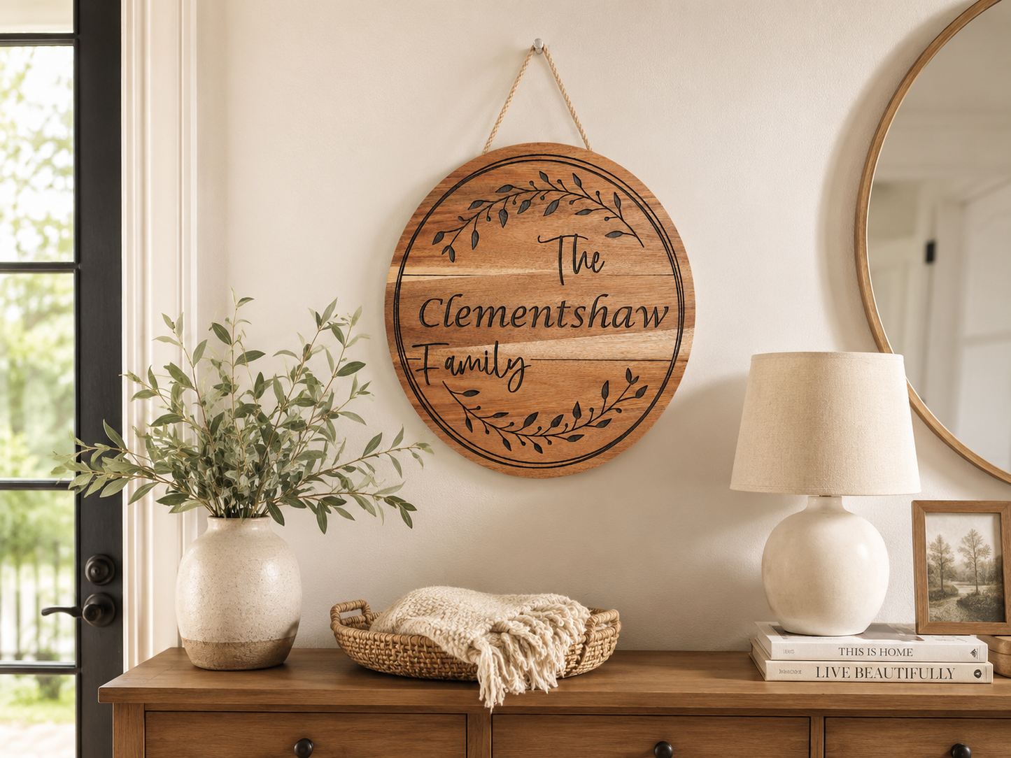 Personalized Family Name Acacia Wood Sign with Epoxy Inlay