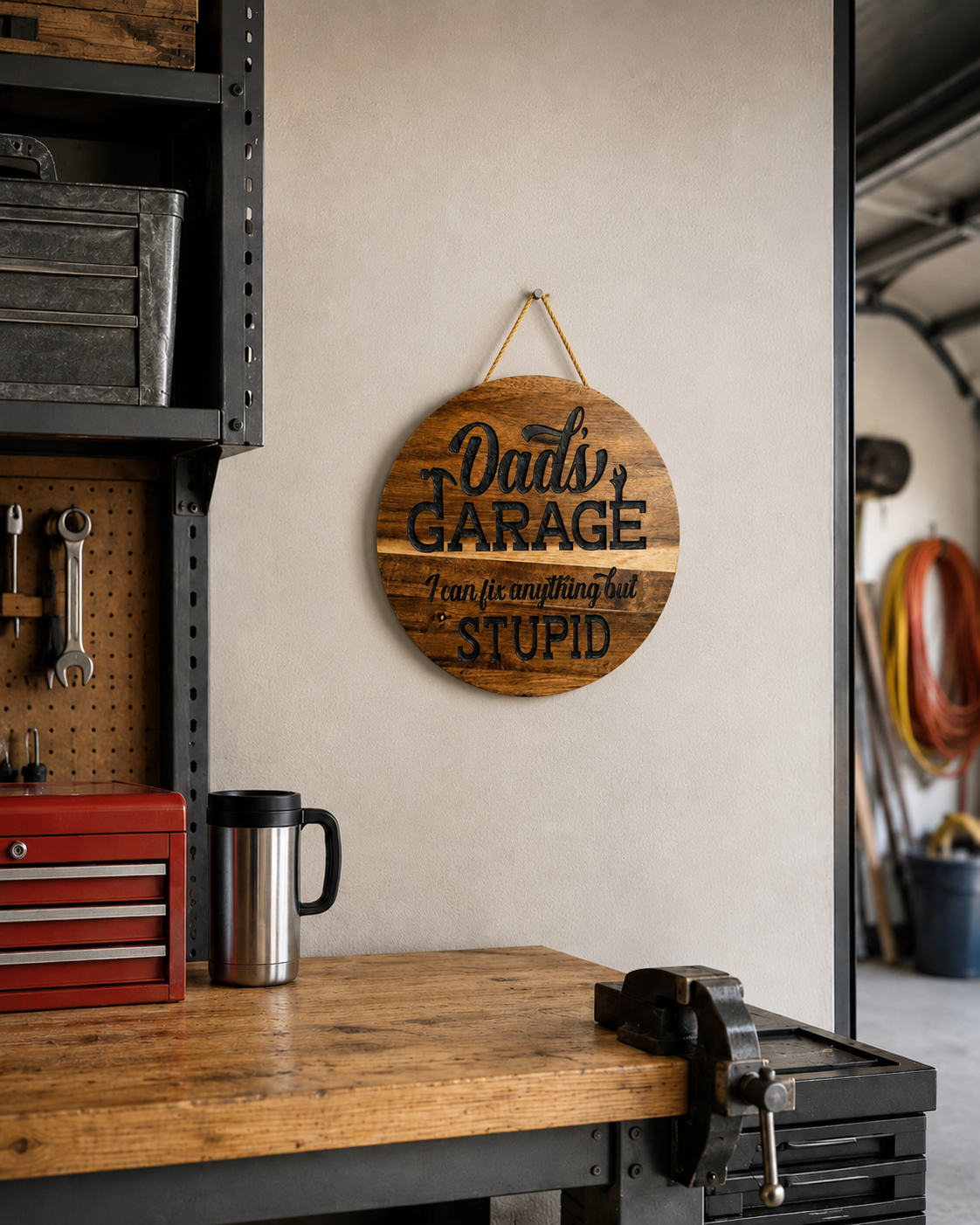 Dad's Garage Acacia Wood Sign with Epoxy Inlay