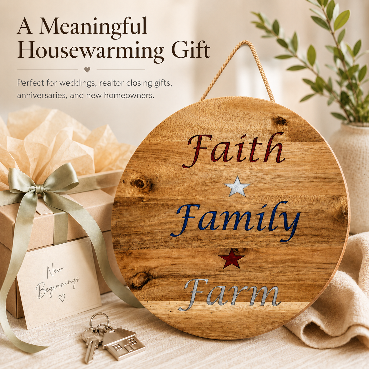 Faith Family Farm Acacia Wood Sign with Epoxy Inlay