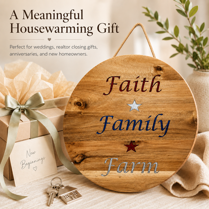 Faith Family Farm Acacia Wood Sign with Epoxy Inlay