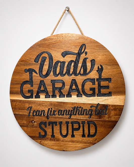 Dad's Garage Acacia Wood Sign with Epoxy Inlay