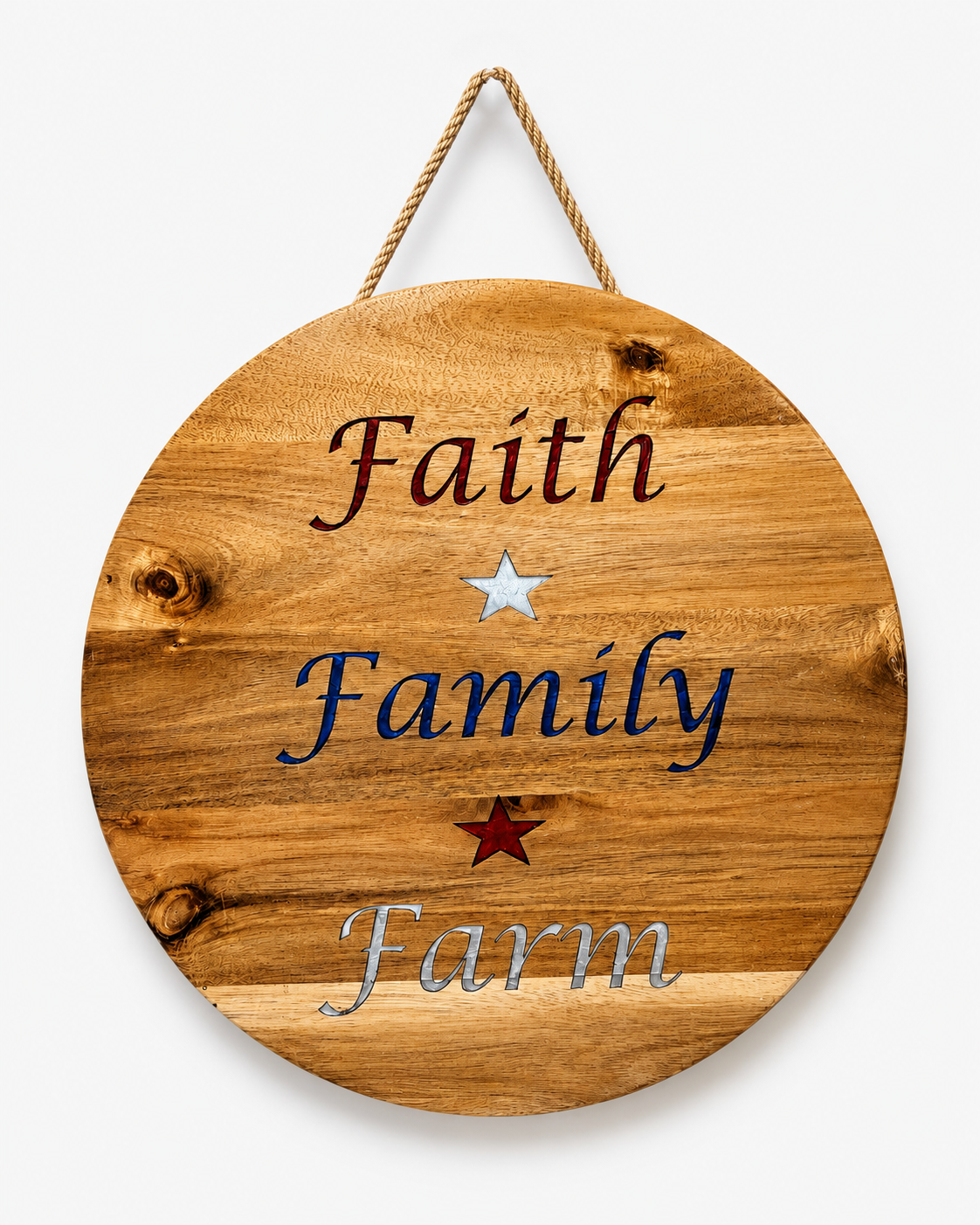 Faith Family Farm Acacia Wood Sign with Epoxy Inlay
