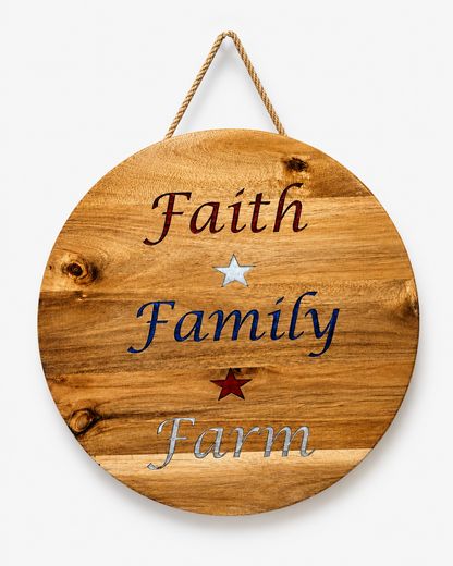 Faith Family Farm Acacia Wood Sign with Epoxy Inlay