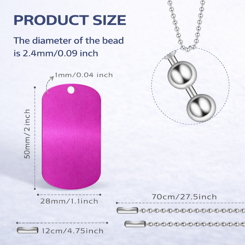 Measurement chart showing dimensions of a pink pendant and silver necklace bead on a white background.