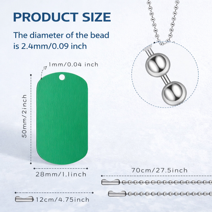 Measurement chart of a necklace with bead and chain dimensions on a white background