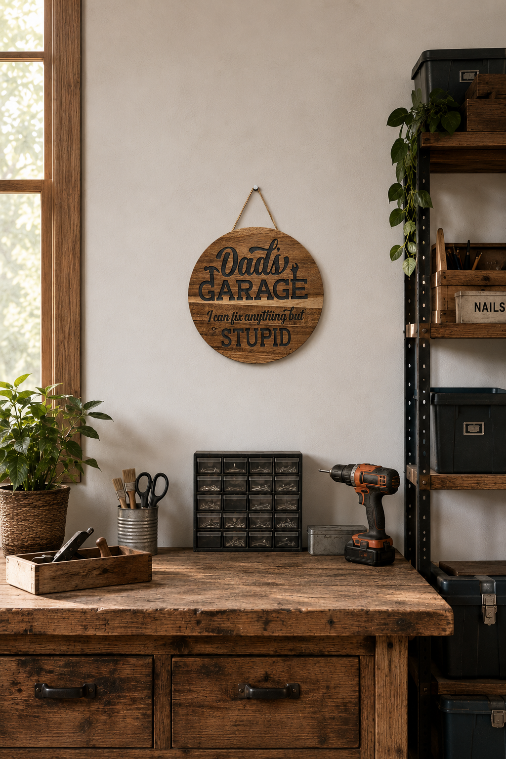 Dad's Garage Acacia Wood Sign with Epoxy Inlay